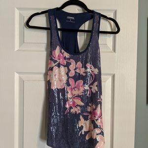 Express tank with sequin flower pattern